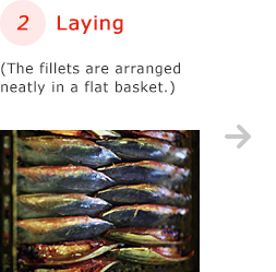 2 Laying　(The fillets are arranged neatly in a flat basket.)